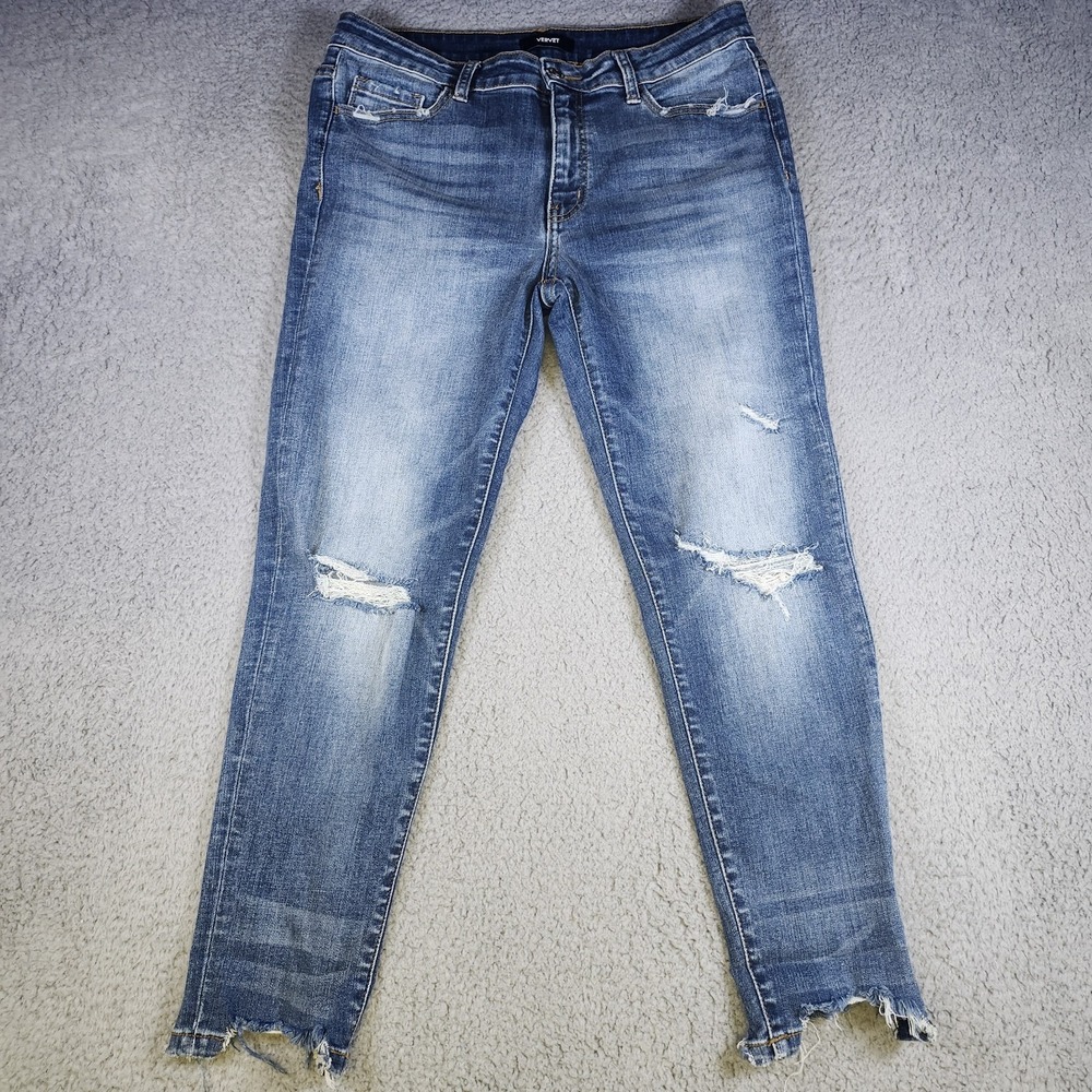 Vervet Victoria Straight Leg Raw Hem Distressed Jeans Size 30